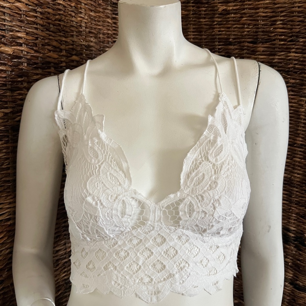 Free People Adella White Lace Bralette with Scalloped Hem